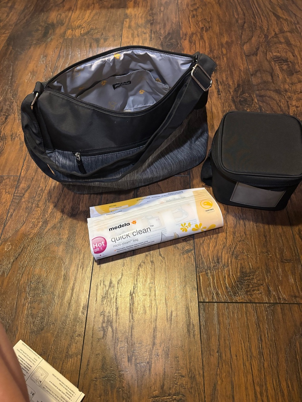 Medela Black & Gray Insulated Pump Bag , cooler, and steam bags